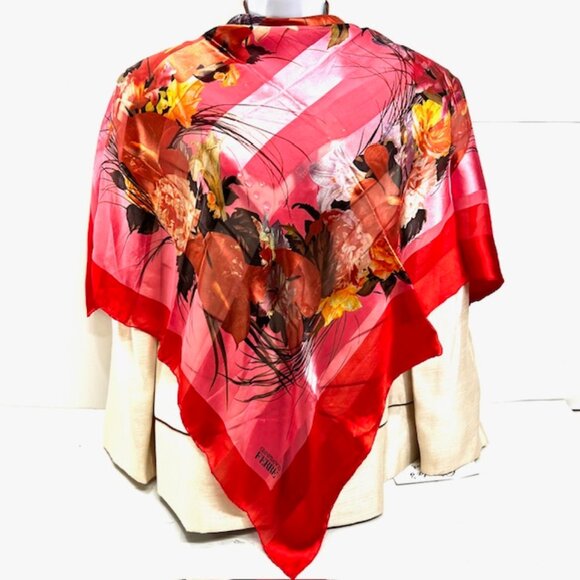 BeautifulPink Red Black Floral  Gianfranco Ferre Scar Silk Chiffon/Satin 34" (30 - Picture 8 of 13
